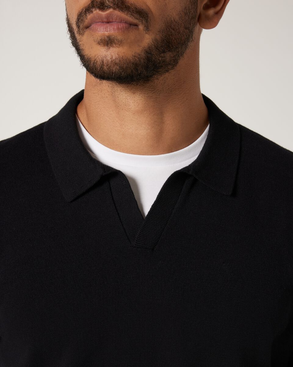Short Sleeve Trophy Neck Knit, Black, hi-res